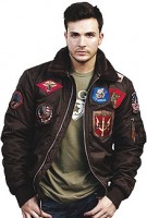 Top Gun Official B-15 Flight Bomber Jacket with Patches Brown
