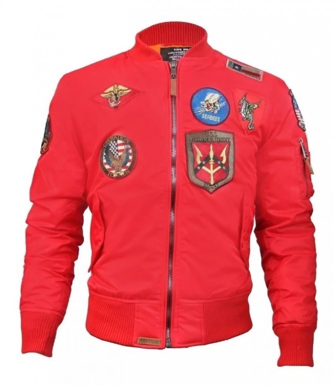 Бомбер Top Gun MA-1 Lightweight Nylon Bomber Jacket With Patches Commander Red