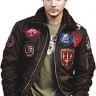 Top Gun Official B-15 Flight Bomber Jacket with Patches Brown