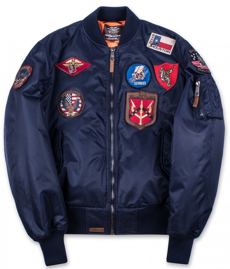 Бомбер Top Gun MA1 Nylon Bomber Jacket with Patches Navy купить в