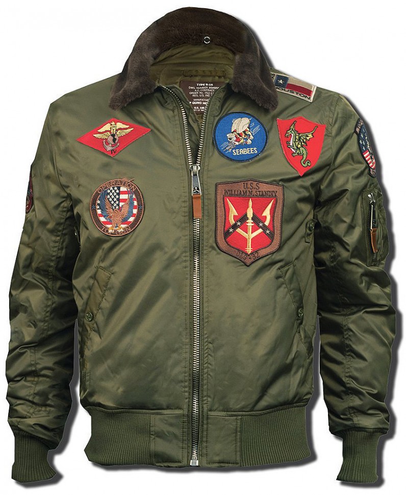 Top Gun Official B-15 Men's Flight Bomber Jacket with Patches Black / M