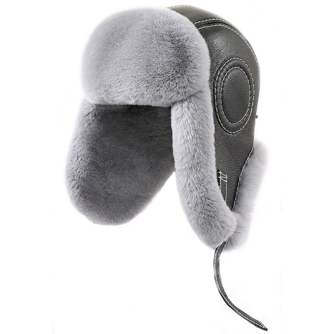 Шкіряна шапка вушанка з натуральним хутром Aviator Rex Rabbit Fur (grey)