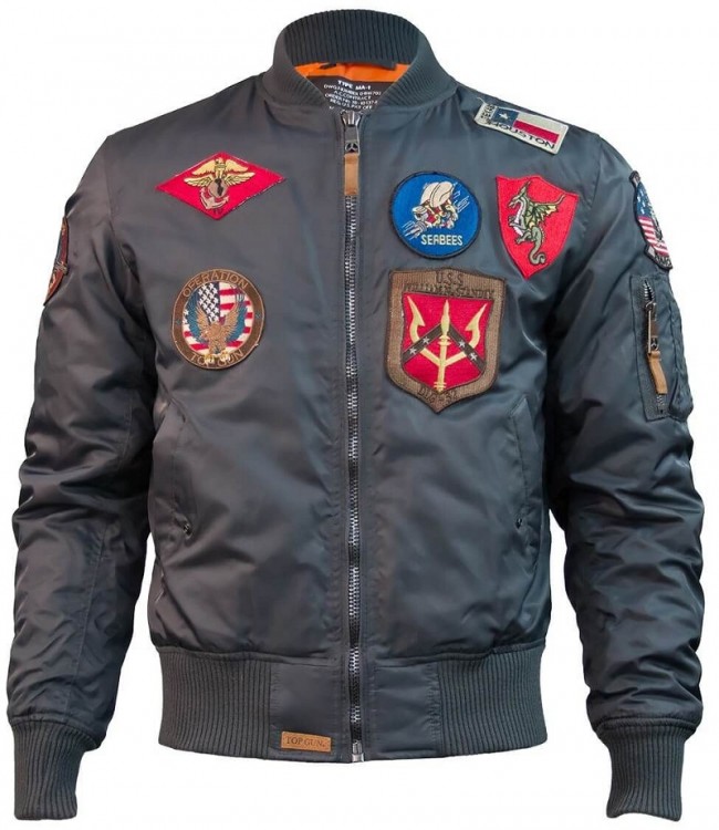 Бомбер Top Gun MA-1 Nylon Bomber Jacket with Patches Grey