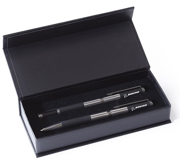 Boeing Ballpoint and Rollerball Pen Boxed Set Black satin