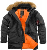 Куртка аляска Alpha Industries Slim Fit N-3B Parka чорна (black/orange w/brown fur)